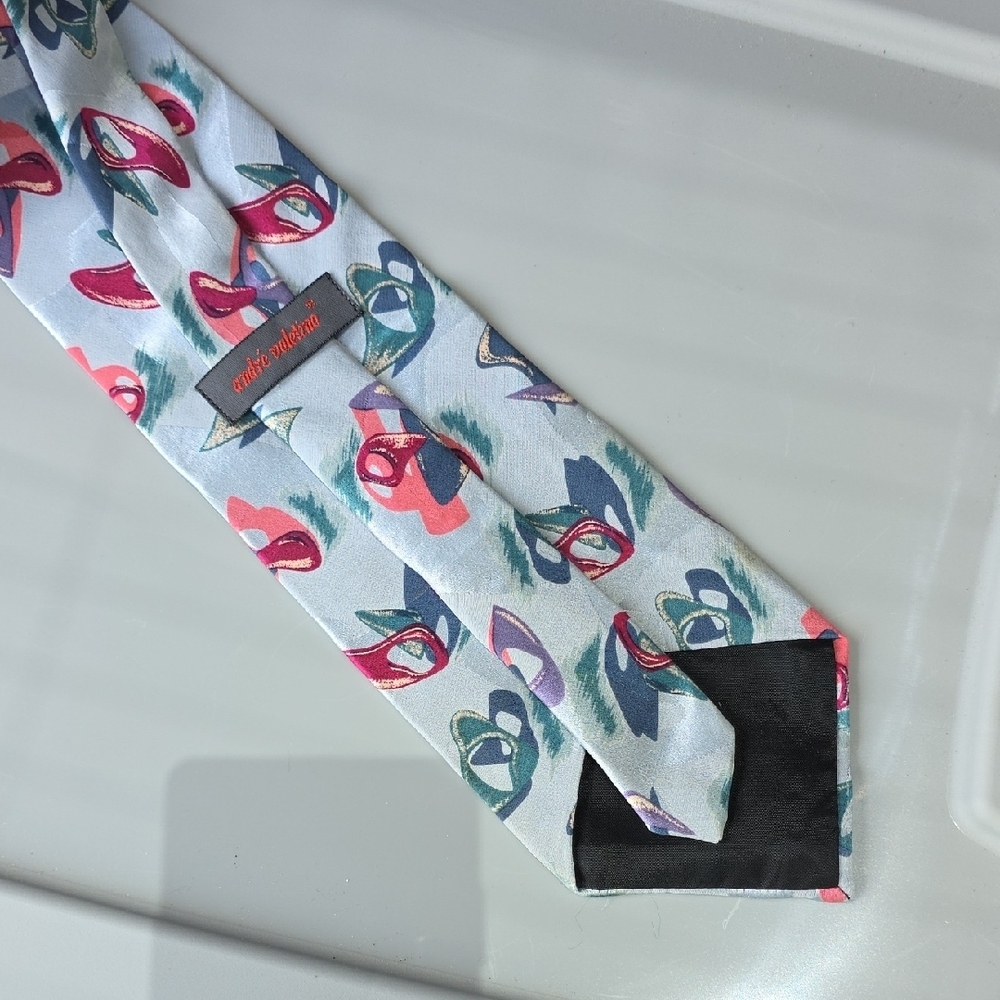 (J28) Valentino Gray Tie with Red and Blue Accents - Picture 4 of 4